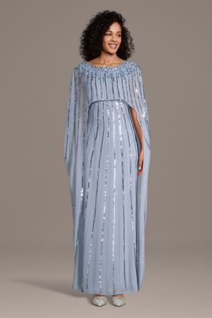 Allover Beaded Cape Sheath Gown